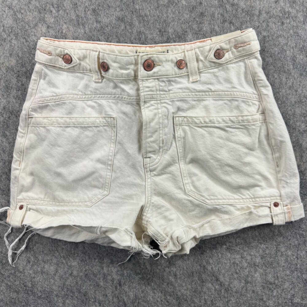 We The Free Palmer Mid Rise Shorts Sz 27 Denim Off White Cuffed